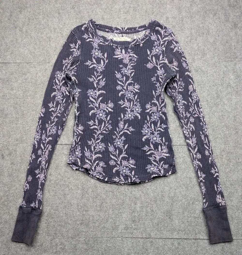 We The Free People Pretty Little Thermal Womens XS Purple Floral Y2K Layer Shirt